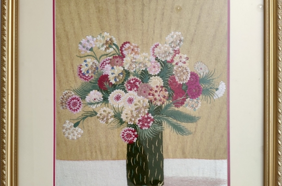 Hand-embroidered painting - carnation vase 